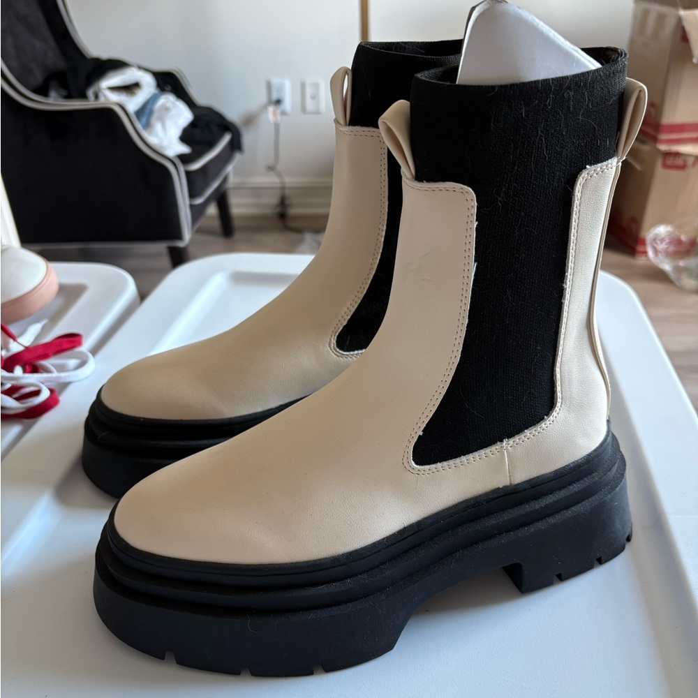 Mango Black and Cream Combat Boots